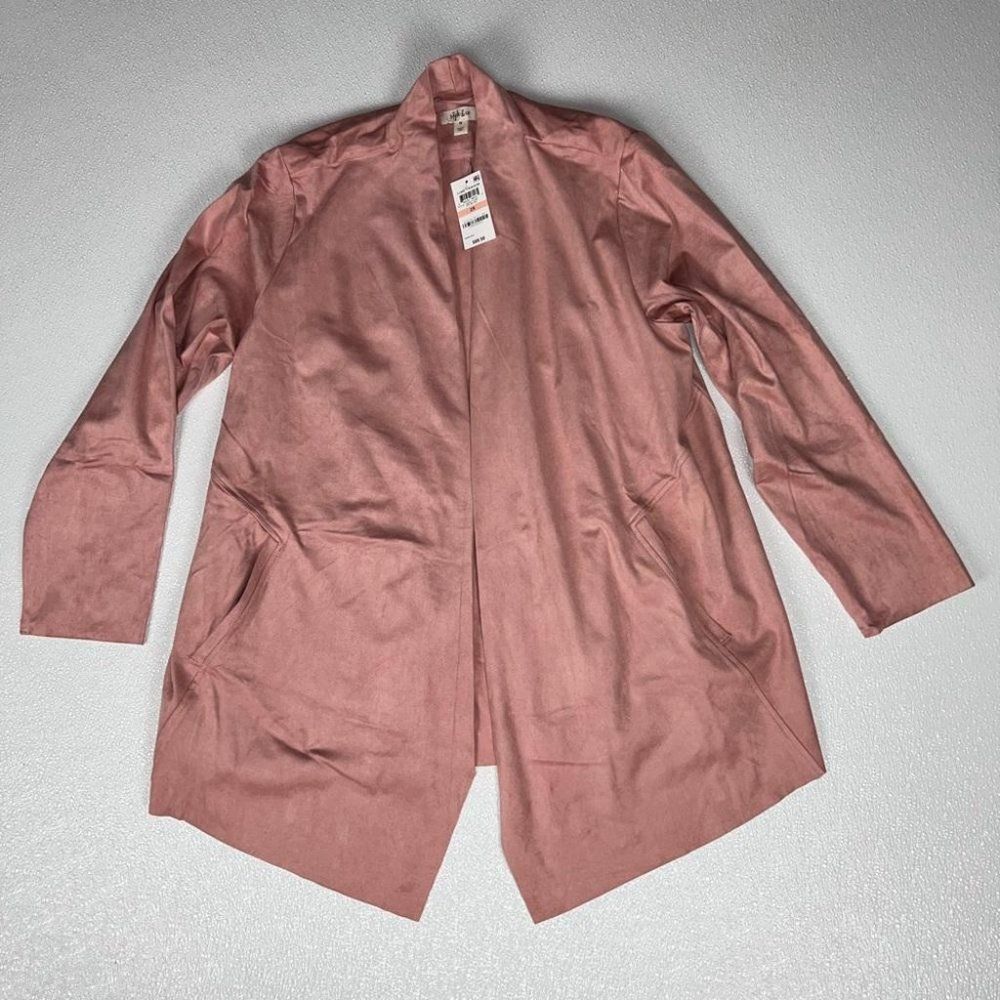 Style & Co. Womens Faux-Suede Open Front Jacket Blush Pink Size 2X NWT - Picture 4 of 9